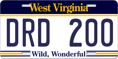 WV license plate DRD200