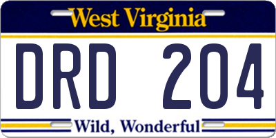 WV license plate DRD204