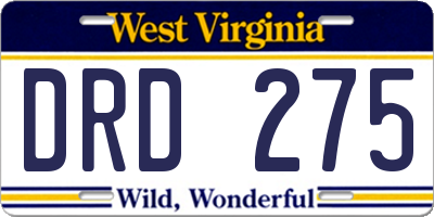 WV license plate DRD275