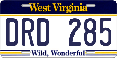 WV license plate DRD285
