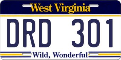 WV license plate DRD301