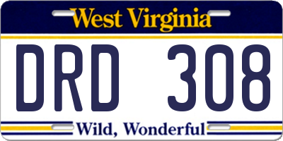 WV license plate DRD308