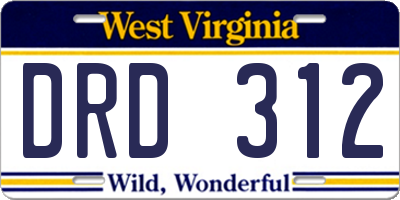 WV license plate DRD312