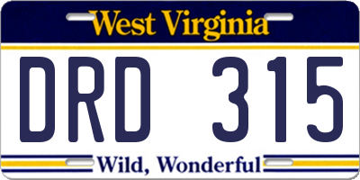 WV license plate DRD315