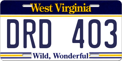 WV license plate DRD403