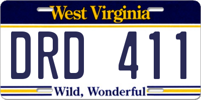 WV license plate DRD411