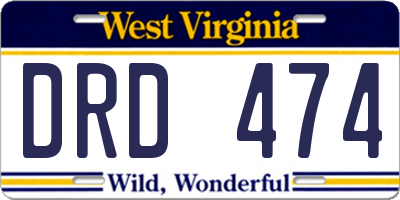 WV license plate DRD474