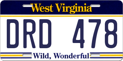 WV license plate DRD478