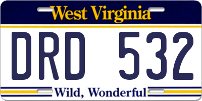 WV license plate DRD532