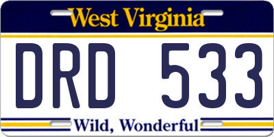WV license plate DRD533