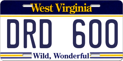 WV license plate DRD600