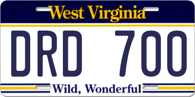 WV license plate DRD700