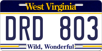 WV license plate DRD803