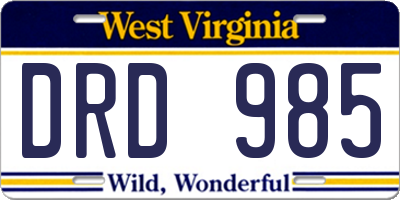 WV license plate DRD985