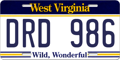 WV license plate DRD986