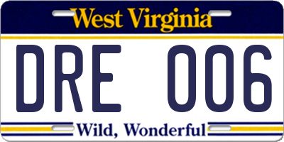 WV license plate DRE006
