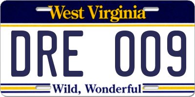 WV license plate DRE009