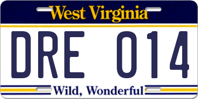 WV license plate DRE014
