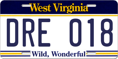 WV license plate DRE018