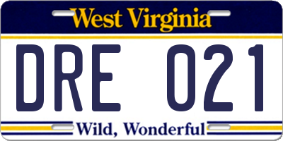 WV license plate DRE021