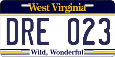 WV license plate DRE023