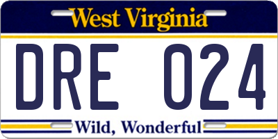 WV license plate DRE024