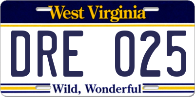 WV license plate DRE025