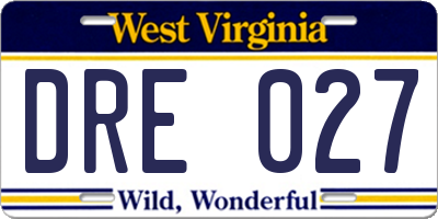 WV license plate DRE027