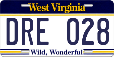 WV license plate DRE028