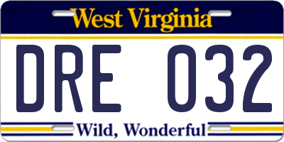 WV license plate DRE032