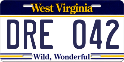 WV license plate DRE042
