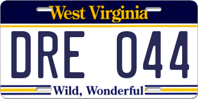 WV license plate DRE044
