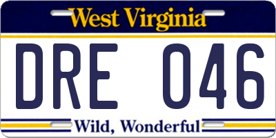 WV license plate DRE046