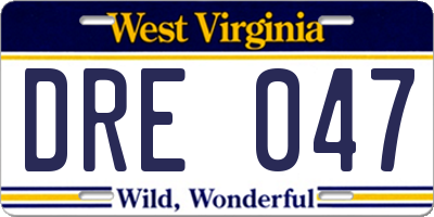 WV license plate DRE047