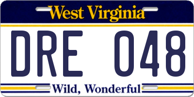 WV license plate DRE048