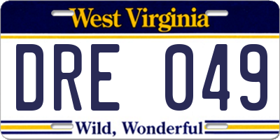 WV license plate DRE049