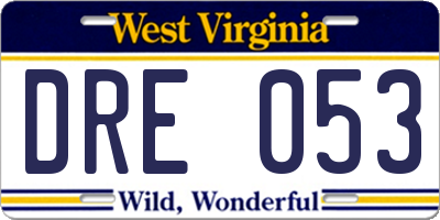 WV license plate DRE053