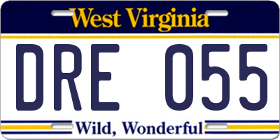 WV license plate DRE055