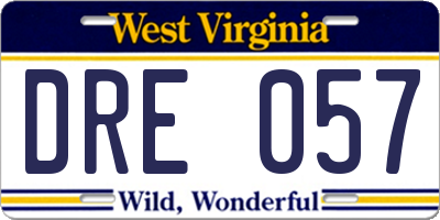 WV license plate DRE057