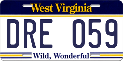 WV license plate DRE059