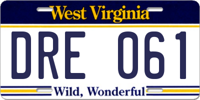 WV license plate DRE061