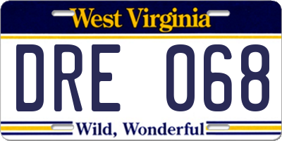 WV license plate DRE068
