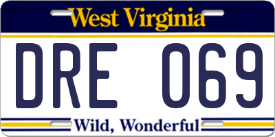 WV license plate DRE069
