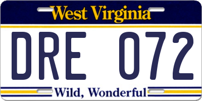WV license plate DRE072