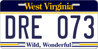 WV license plate DRE073