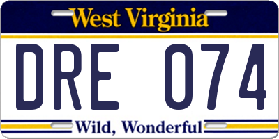 WV license plate DRE074