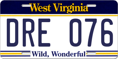 WV license plate DRE076