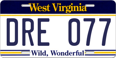 WV license plate DRE077