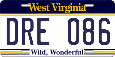 WV license plate DRE086