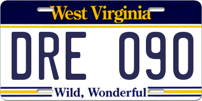 WV license plate DRE090
